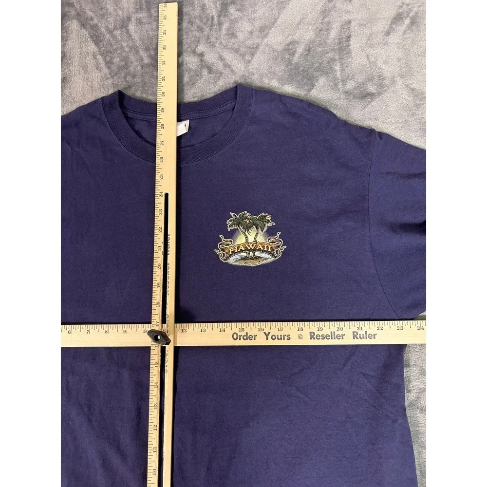 Y2K Navy‎ Blue Anvil Hawaii Islands Palm Tree Graphic T-Shirt XL